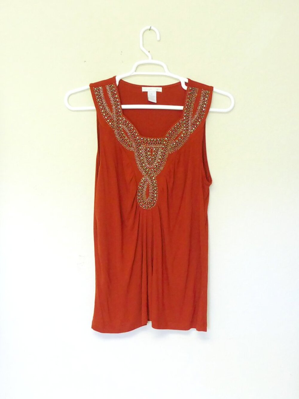 Design History dark brick orange and dark silver beaded tank top size XL